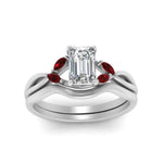 Load image into Gallery viewer, twisted-vine-emerald-cut-bridal-ruby-ring-set-with-plain-shank-in-white-gold-FD8300EMB1GRUDR-NL-WG.jpg
