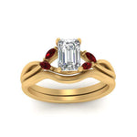 Load image into Gallery viewer, twisted-vine-emerald-cut-bridal-ruby-ring-set-with-plain-shank-in-yellow-gold-FD8300EMB1GRUDR-NL-YG.jpg
