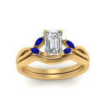 Load image into Gallery viewer, twisted-vine-emerald-cut-bridal-sapphire-ring-set-with-plain-shank-in-yellow-gold-FD8300EMB1GSABL-NL-YG.jpg
