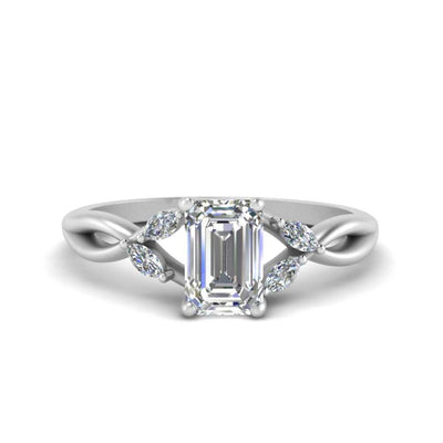 Emerald Cut Twisted Marquise Accents Diamond Ring