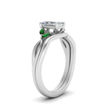 Load image into Gallery viewer, twisted-vine-radiant-cut-bridal-emerald-ring-set-with-plain-shank-in-white-gold-FD8300RAB1GEMGR-NL-WG.jpg
