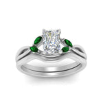 Load image into Gallery viewer, twisted-vine-radiant-cut-bridal-emerald-ring-set-with-plain-shank-in-white-gold-FD8300RAB1GEMGR-NL-WG.jpg
