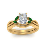 Load image into Gallery viewer, twisted-vine-radiant-cut-bridal-emerald-ring-set-with-plain-shank-in-yellow-gold-FD8300RAB1GEMGR-NL-YG.jpg
