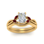 Load image into Gallery viewer, twisted-vine-radiant-cut-bridal-ruby-ring-set-with-plain-shank-in-yellow-gold-FD8300RAB1GRUDR-NL-YG.jpg
