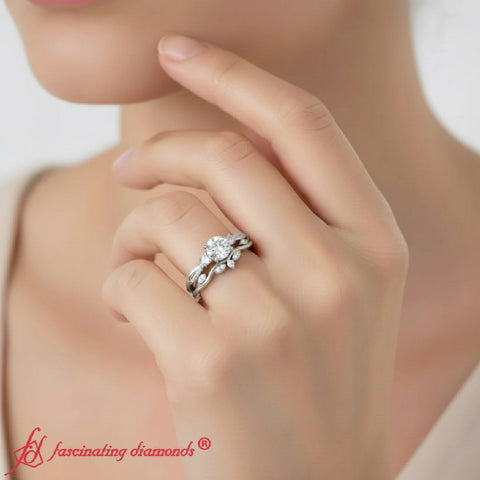 Twisted Vine Vintage Band Round Diamond Wedding Ring Set