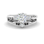 Load image into Gallery viewer, twisted-vine-vintage-band-round-cut-diamond-wedding-ring-set-with-black-diamond-in-white-gold-FD10981ROGBLACKANGLE3-NL-WG.jpg