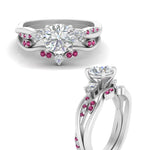 Load image into Gallery viewer, twisted-vine-vintage-band-round-cut-diamond-wedding-ring-set-with-pink-sapphire-in-white-gold-FD10981ROGSADRPIANGLE3-NL-WG.jpg