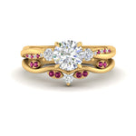 Load image into Gallery viewer, twisted-vine-vintage-band-round-cut-diamond-wedding-ring-set-with-pink-sapphire-in-yellow-gold-FD10981ROGSADRPIANGLE3-NL-YG.jpg