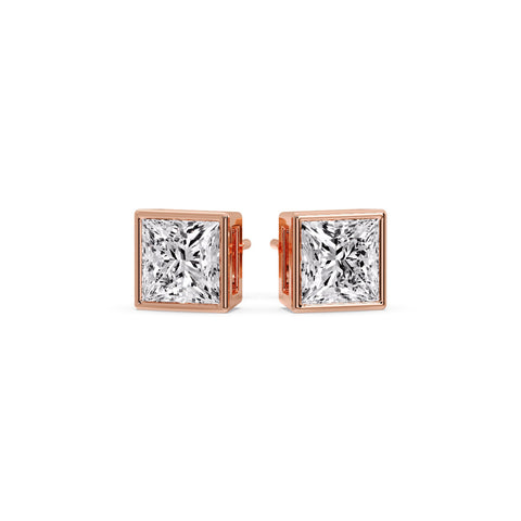 Stylish Princess Bezel Diamond Studs