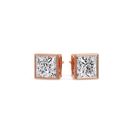 Stylish Princess Bezel Diamond Studs
