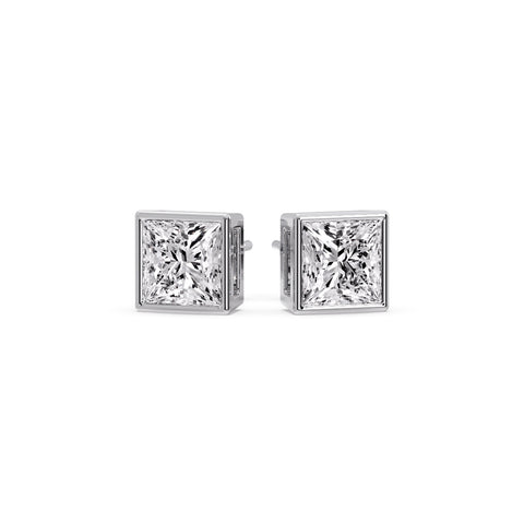 Stylish Princess Bezel Diamond Studs