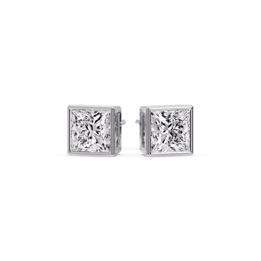 Stylish Princess Bezel Diamond Studs