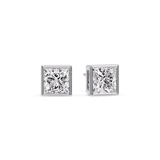 Stylish Princess Bezel Diamond Studs