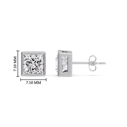 Stylish Princess Bezel Diamond Studs
