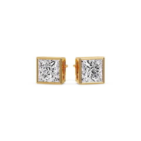 Stylish Princess Bezel Diamond Studs