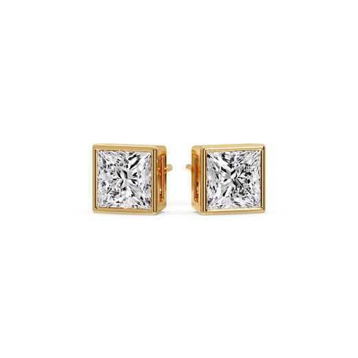 Stylish Princess Bezel Diamond Studs