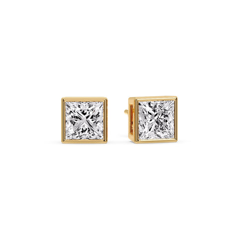 Stylish Princess Bezel Diamond Studs