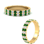 Load image into Gallery viewer, two-line-round-diamond-band-ring-with-emerald-in-yellow-gold-FD11378BGEMGR-1.80CT-NL-YG
