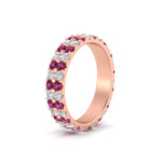 Load image into Gallery viewer, two-line-round-diamond-band-ring-with-pink-sapphire-in-rose-gold-FD11378BGSADRPI-1.80CT-NL-RG
