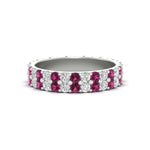 Load image into Gallery viewer, two-line-round-diamond-band-ring-with-pink-sapphire-in-white-gold-FD11378BGSADRPI-1.80CT-NL-WG

