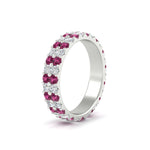 Load image into Gallery viewer, two-line-round-diamond-band-ring-with-pink-sapphire-in-white-gold-FD11378BGSADRPI-1.80CT-NL-WG
