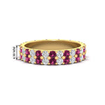 Load image into Gallery viewer, two-line-round-diamond-band-ring-with-pink-sapphire-in-yellow-gold-FD11378BGSADRPI-1.80CT-NL-YG
