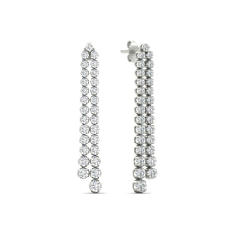 Double Row Round Diamond Drop Earrings