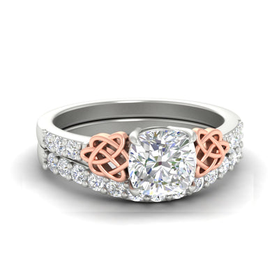Cushion Lab Grown Two Tone Celtic Bridal Ring Set