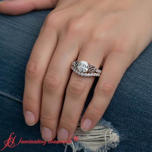Cushion Lab Grown Two Tone Celtic Bridal Ring Set