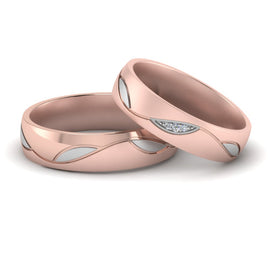 Two Tone Couples Matching Wedding Ring Sets