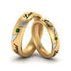 Load image into Gallery viewer, two-tone-engraved-couples-emerald-wedding-band-in-yellow-gold-FD9354BGEMGR-NL-YG-EG.jpg