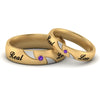 Load image into Gallery viewer, two-tone-engraved-couples-purple-topaz-wedding-band-in-yellow-gold-FD9354BGVITO-NL-YG-EG.jpg