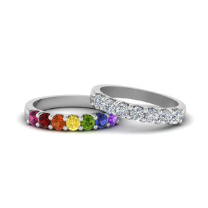 U Prong Lesbian Rainbow Wedding Band