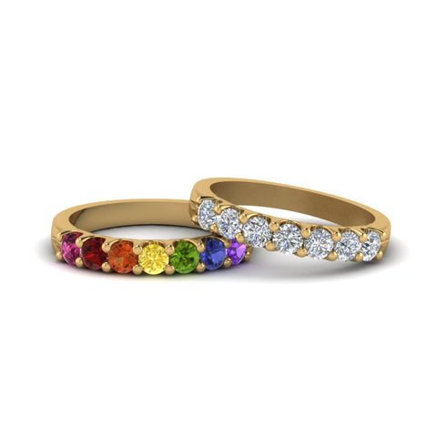 U Prong Lesbian Rainbow Wedding Band