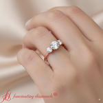 Load image into Gallery viewer, under-halo-3-stone-round-cutengagement-ring-rose-gold-fdens3179r-model
