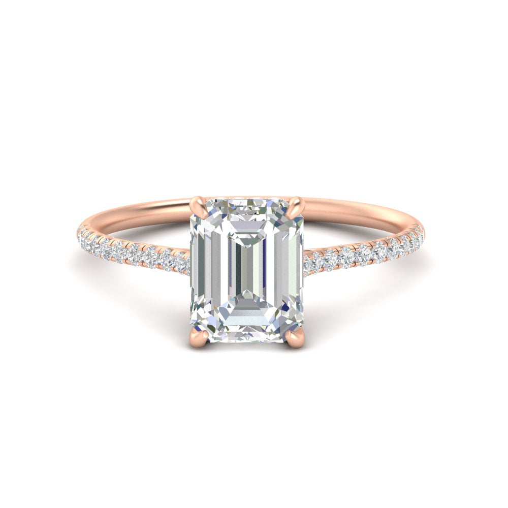 Emerald Cut Cathedral Hidden Halo Diamond Ring