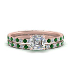 Load image into Gallery viewer, underhalo-eternity-asscher-cut-diamond-wedding-band-set-with-emerald-in-FD9168ASGEMGRANGLE3-NL-RG
