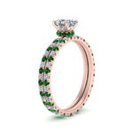 Load image into Gallery viewer, underhalo-eternity-asscher-cut-diamond-wedding-band-set-with-emerald-in-FD9168ASGEMGRANGLE3-NL-RG