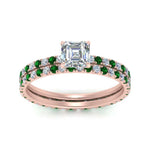 Load image into Gallery viewer, underhalo-eternity-asscher-cut-diamond-wedding-band-set-with-emerald-in-FD9168ASGEMGRANGLE3-NL-RG
