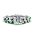 Load image into Gallery viewer, underhalo-eternity-asscher-cut-diamond-wedding-band-set-with-emerald-in-FD9168ASGEMGRANGLE3-NL-WG