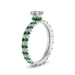 Load image into Gallery viewer, underhalo-eternity-asscher-cut-diamond-wedding-band-set-with-emerald-in-FD9168ASGEMGRANGLE3-NL-WG