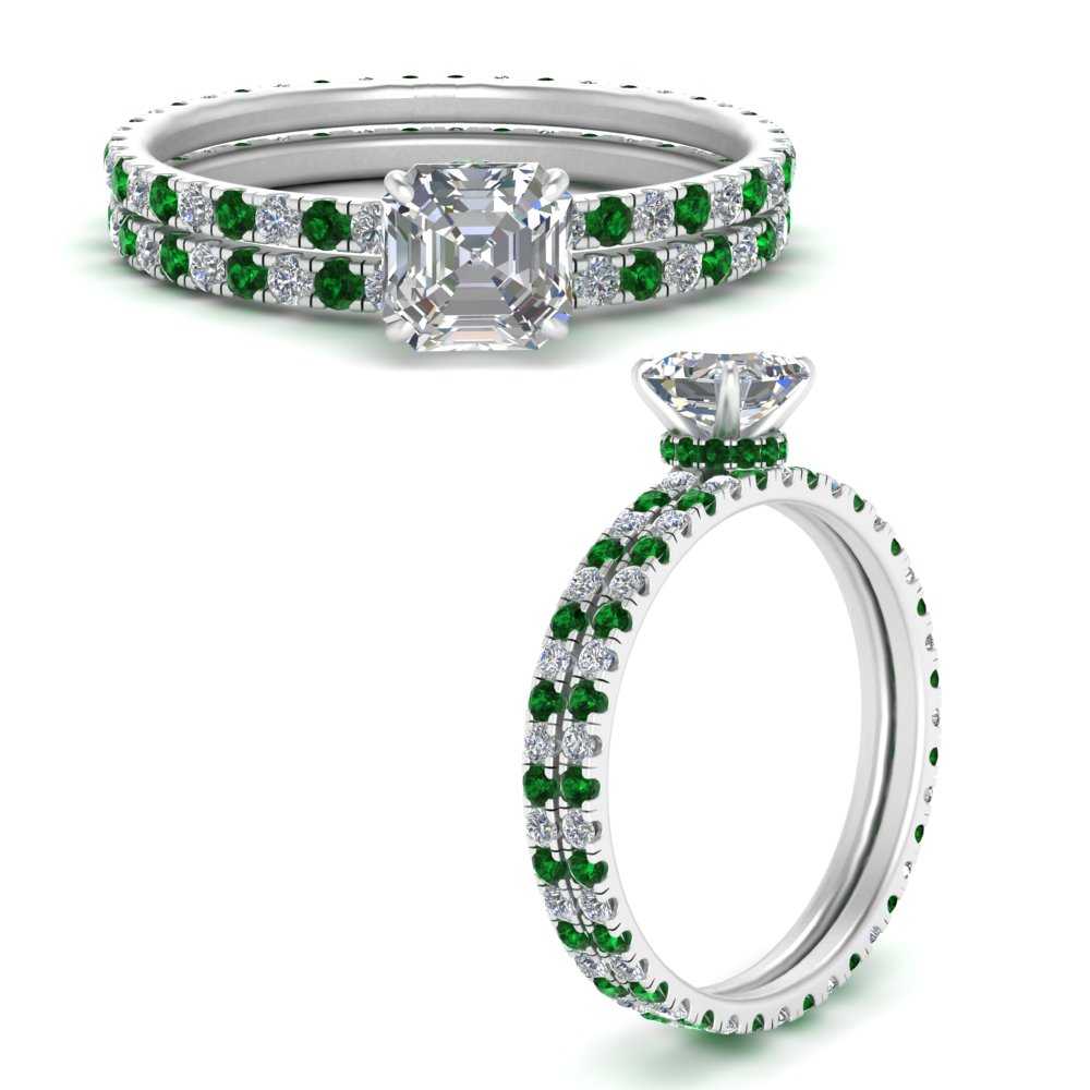 underhalo-eternity-asscher-cut-diamond-wedding-band-set-with-emerald-in-FD9168ASGEMGRANGLE3-NL-WG