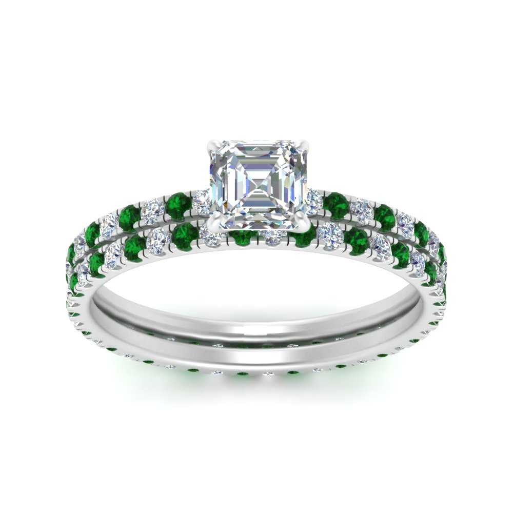 underhalo-eternity-asscher-cut-diamond-wedding-band-set-with-emerald-in-FD9168ASGEMGRANGLE3-NL-WG
