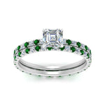 Load image into Gallery viewer, underhalo-eternity-asscher-cut-diamond-wedding-band-set-with-emerald-in-FD9168ASGEMGRANGLE3-NL-WG
