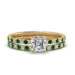 Load image into Gallery viewer, underhalo-eternity-asscher-cut-diamond-wedding-band-set-with-emerald-in-FD9168ASGEMGRANGLE3-NL-YG
