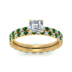 Load image into Gallery viewer, underhalo-eternity-asscher-cut-diamond-wedding-band-set-with-emerald-in-FD9168ASGEMGRANGLE3-NL-YG