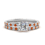 Load image into Gallery viewer, underhalo-eternity-asscher-cut-diamond-wedding-band-set-with-orange-sapphire-in-FD9168ASGSAORANGLE3-NL-WG