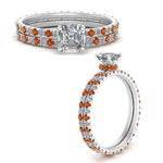 Load image into Gallery viewer, underhalo-eternity-asscher-cut-diamond-wedding-band-set-with-orange-sapphire-in-FD9168ASGSAORANGLE3-NL-WG