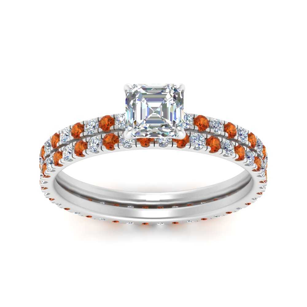 underhalo-eternity-asscher-cut-diamond-wedding-band-set-with-orange-sapphire-in-FD9168ASGSAORANGLE3-NL-WG