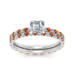 Load image into Gallery viewer, underhalo-eternity-asscher-cut-diamond-wedding-band-set-with-orange-sapphire-in-FD9168ASGSAORANGLE3-NL-WG

